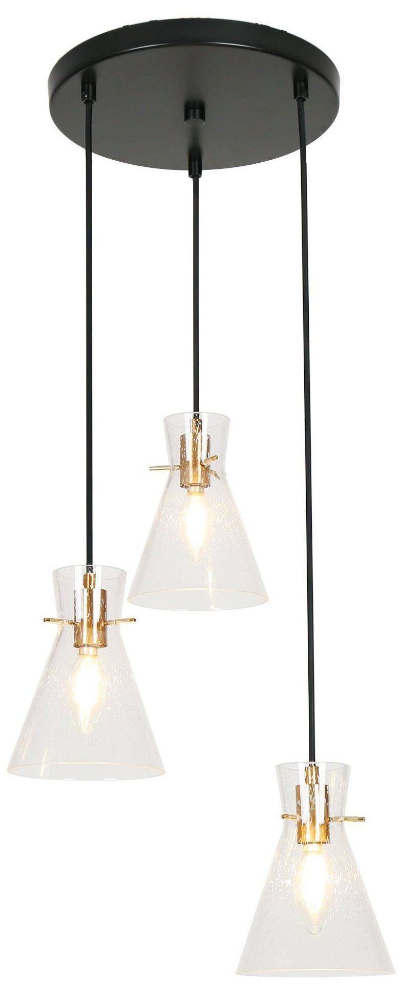 3-Light 14.5"W Cluster Matt Black and Plated Brass Chandeliers