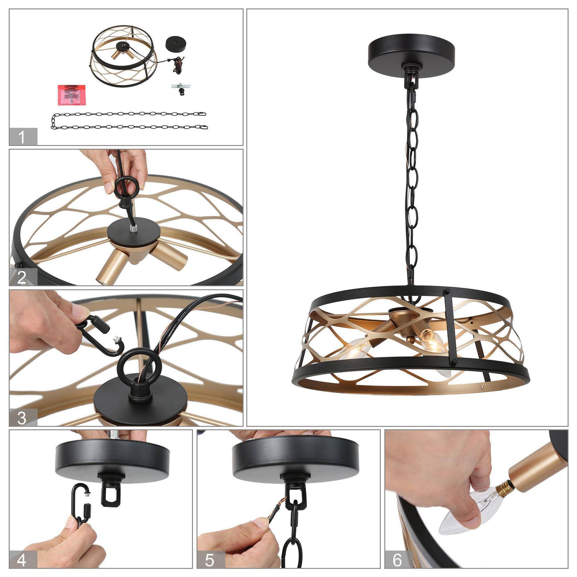 Image 5 3-Light 15.4"W Drum Black and Dark Gold  Chandeliers more views