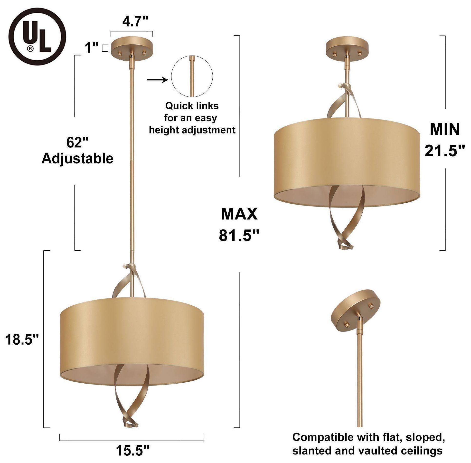 3-Light 15.7"W Drum Dark Gold  Chandeliers
