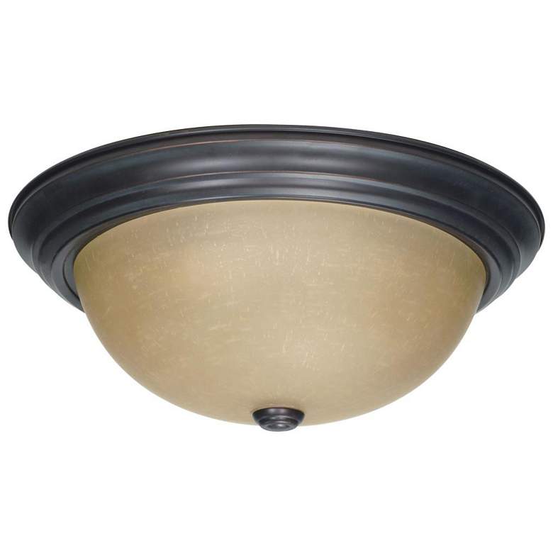 Image 1 3 Light; 15 in.; Flush Mount with Champagne Linen Washed Glass