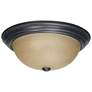 3 Light; 15 in.; Flush Mount with Champagne Linen Washed Glass