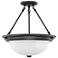 3 Light; 15 in.; Semi-Flush with Frosted White Glass