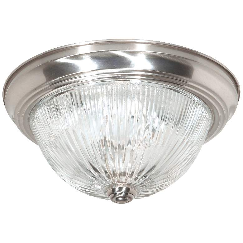 Image 1 3 Light - 15" - Flush Mount - Clear Ribbed Glass - Brushed Nickel Fini