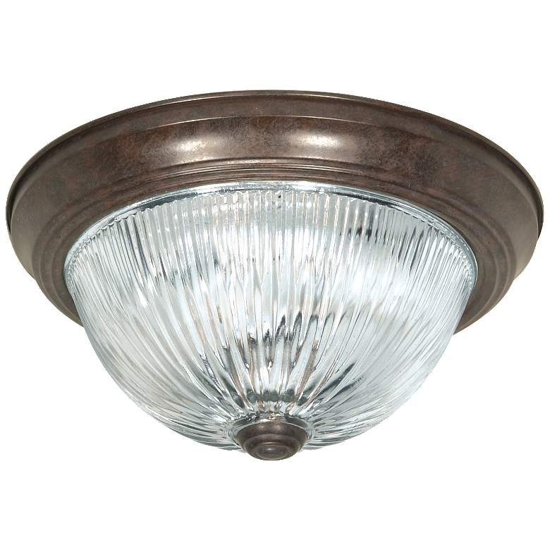 Image 1 3 Light - 15" - Flush Mount - Clear Ribbed Glass - Old Bronze Finish