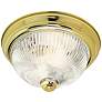 3 Light - 15" Flush with Clear Ribbed Swirl Glass - Polished Brass Fin