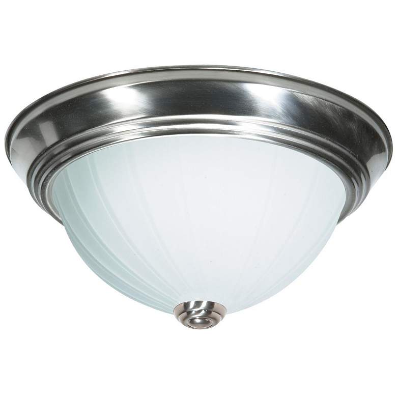 Image 1 3 Light - 15" Flush with Frosted Melon Glass - Brushed Nickel Finish