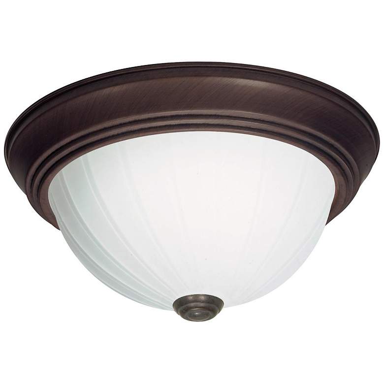 Image 1 3 Light - 15 inch Flush with Frosted Melon Glass - Old Bronze Finish