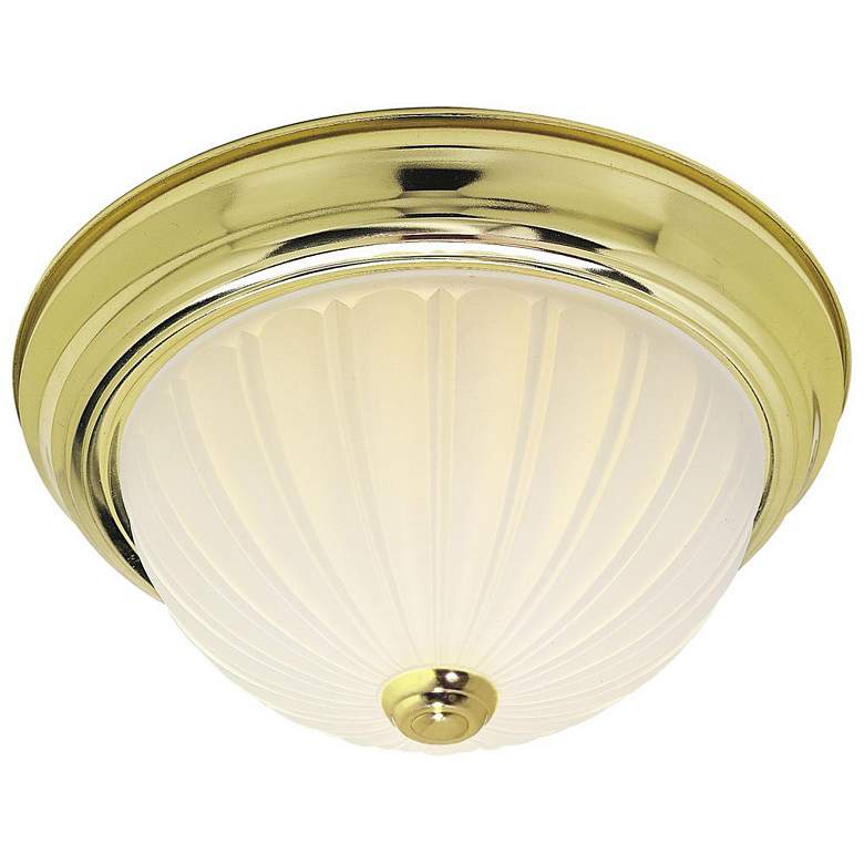 Image 1 3 Light - 15 inch Flush with Frosted Melon Glass - Polished Brass Finish