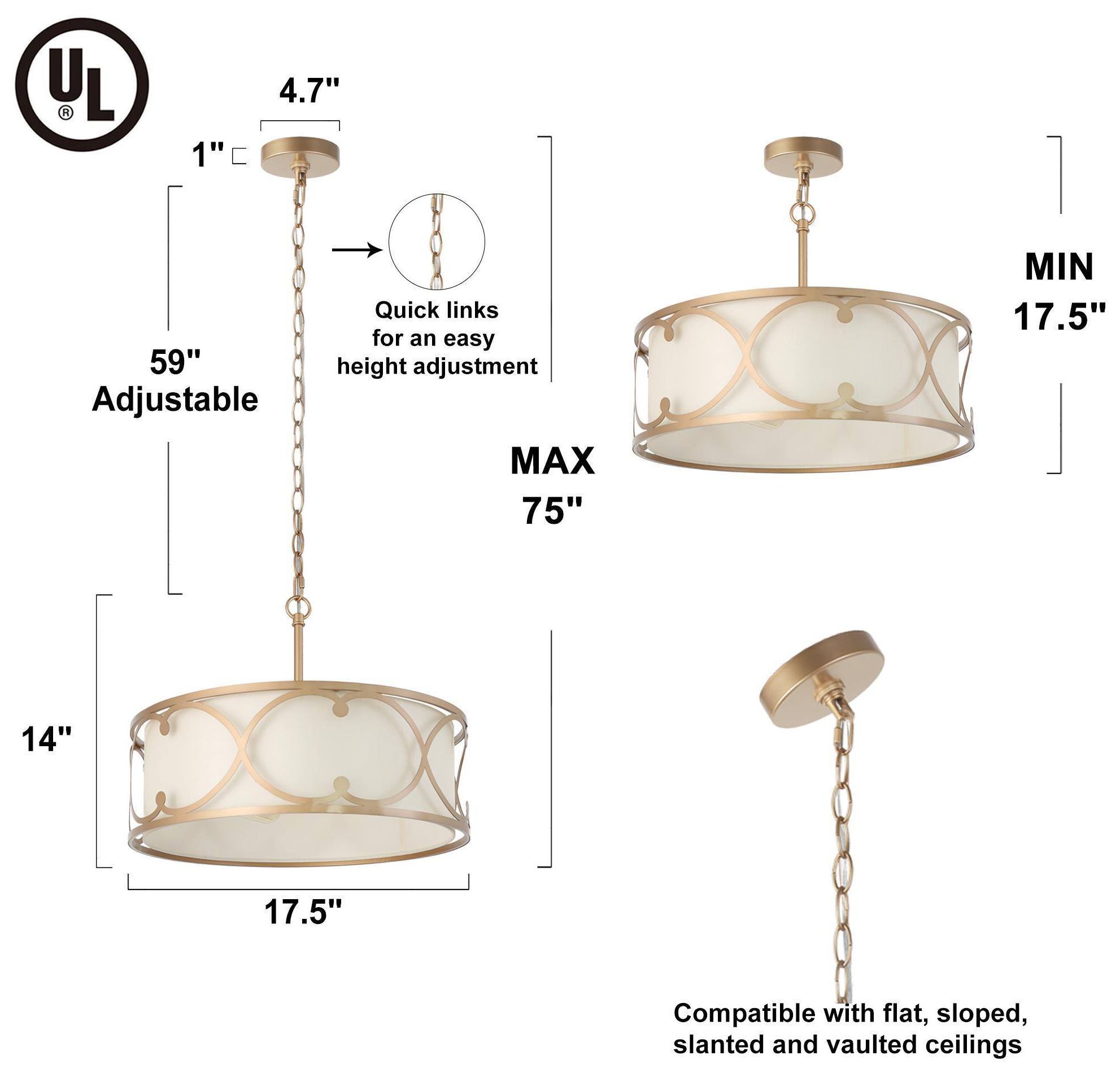 Image 4 3-Light 17.7"W Drum Dark Gold  Chandeliers more views