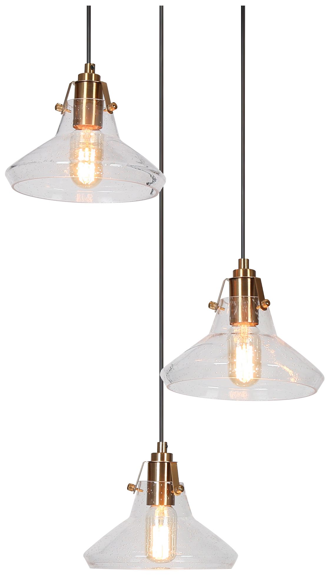 3-Light 18"W Cluster Matt Black and Plated Brass Chandeliers