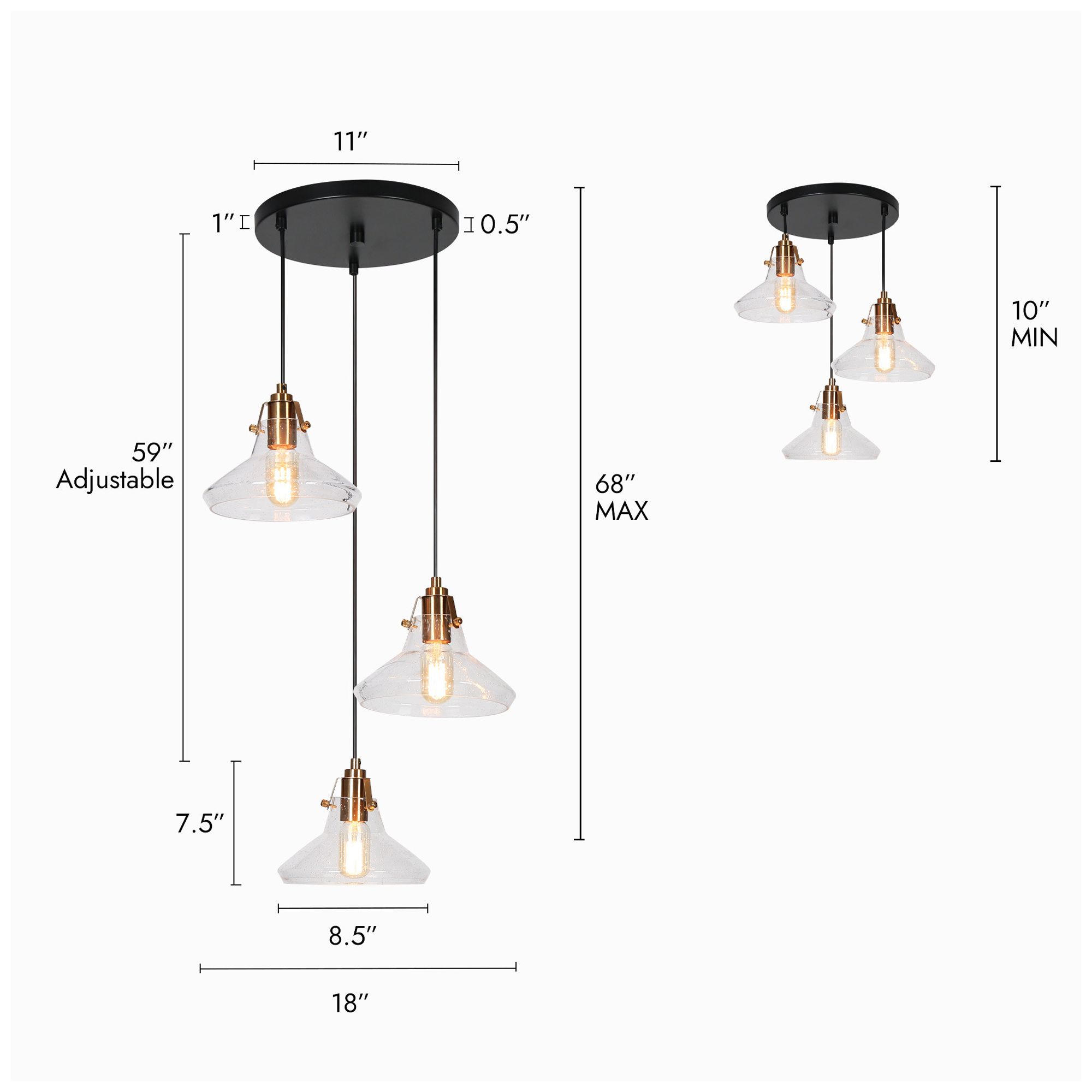 Image 4 3-Light 18"W Cluster Matt Black and Plated Brass Chandeliers more views
