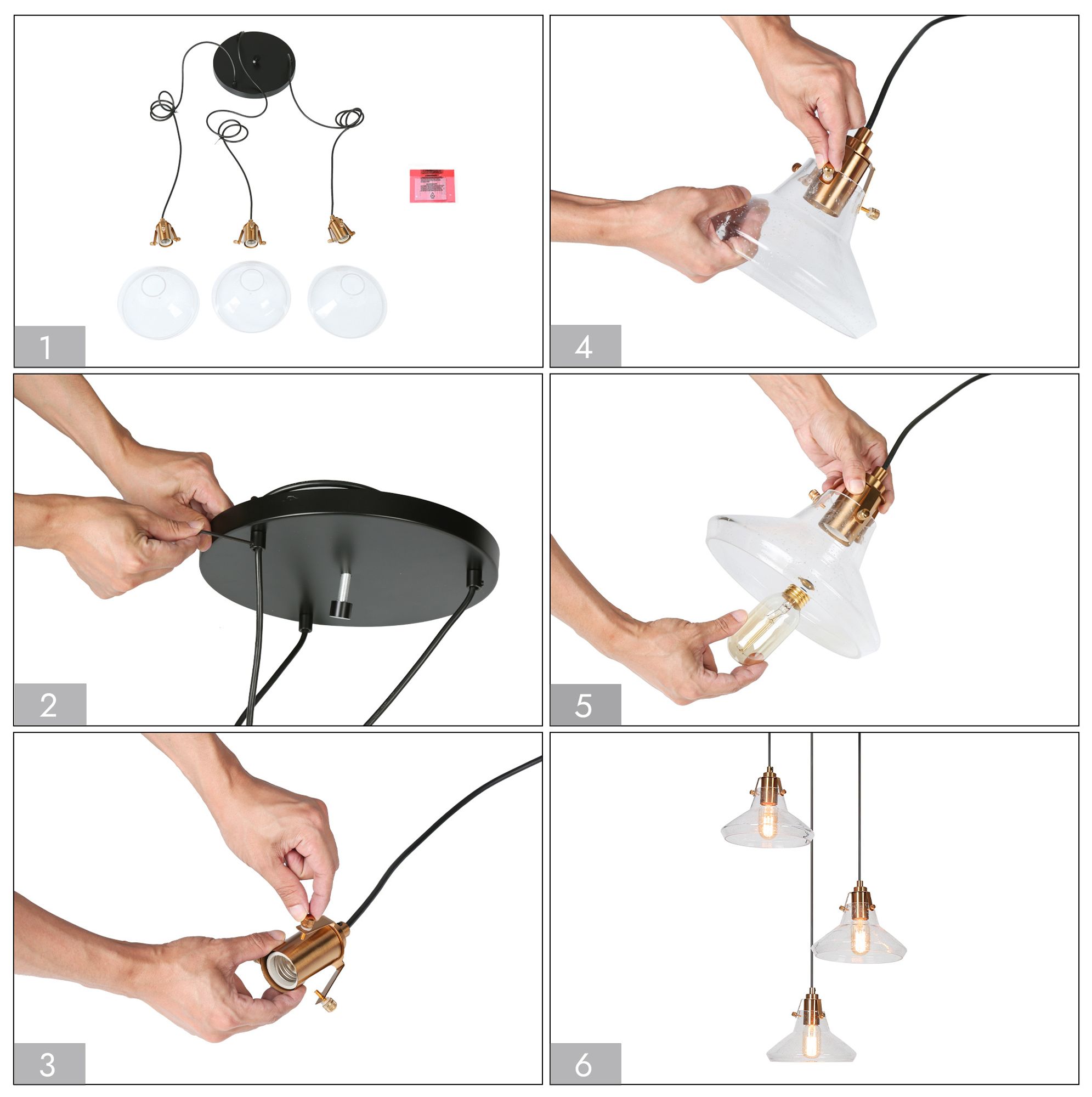 Image 5 3-Light 18"W Cluster Matt Black and Plated Brass Chandeliers more views