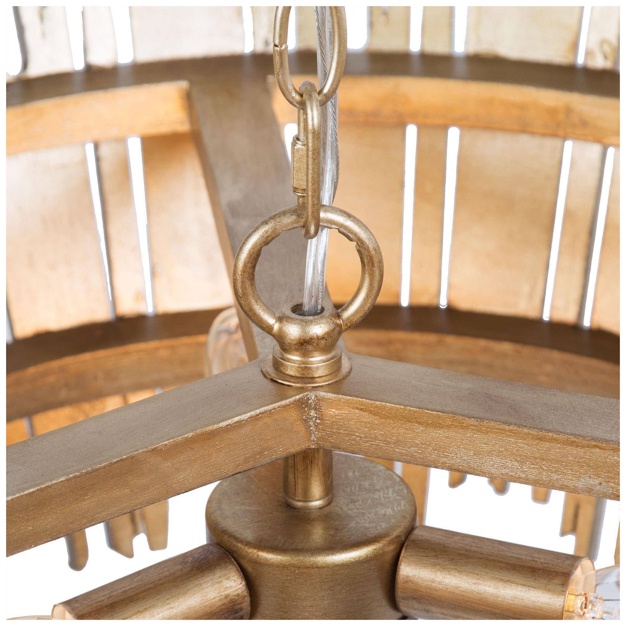 Image 2 3-Light 19.7"W Drum Antique Gold Wood Chandelier more views
