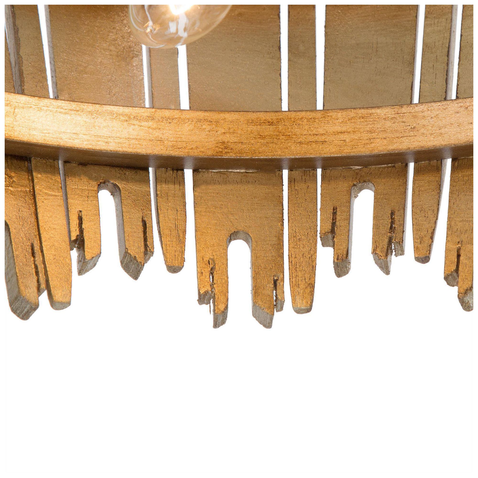 Image 3 3-Light 19.7"W Drum Antique Gold Wood Chandelier more views
