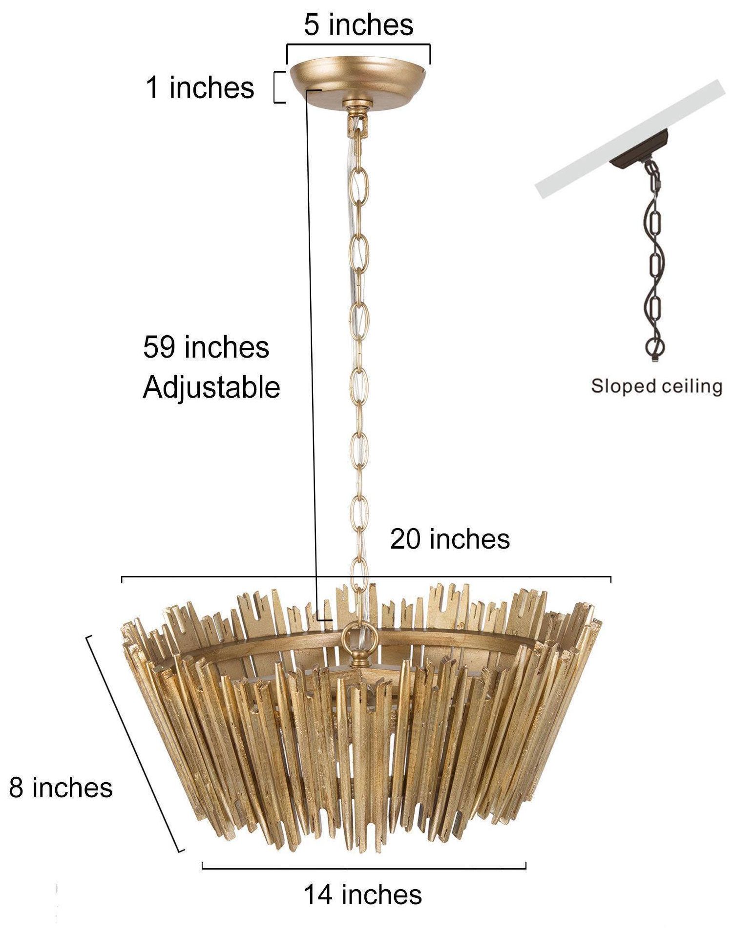 Image 4 3-Light 19.7"W Drum Antique Gold Wood Chandelier more views
