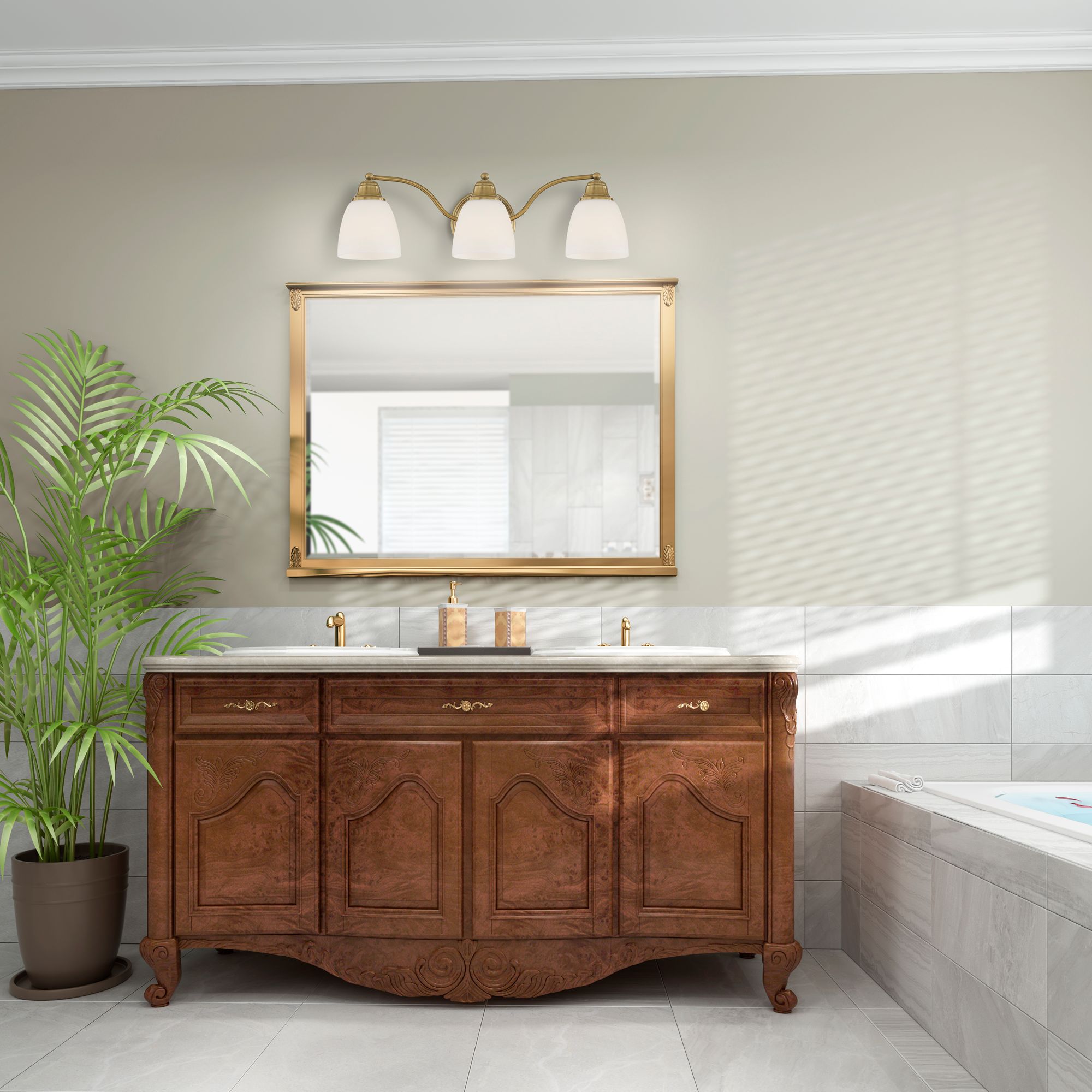 3 Light Antique Brass Bath Vanity