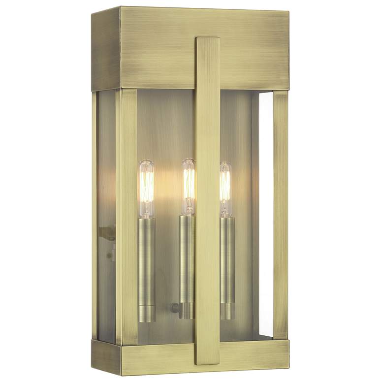 Image 1 3 Light Antique Brass Large Outdoor Wall Lantern with Clear Glass