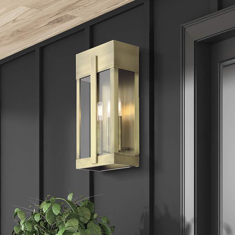 Image 1 3 Light Antique Brass Large Outdoor Wall Lantern with Clear Glass