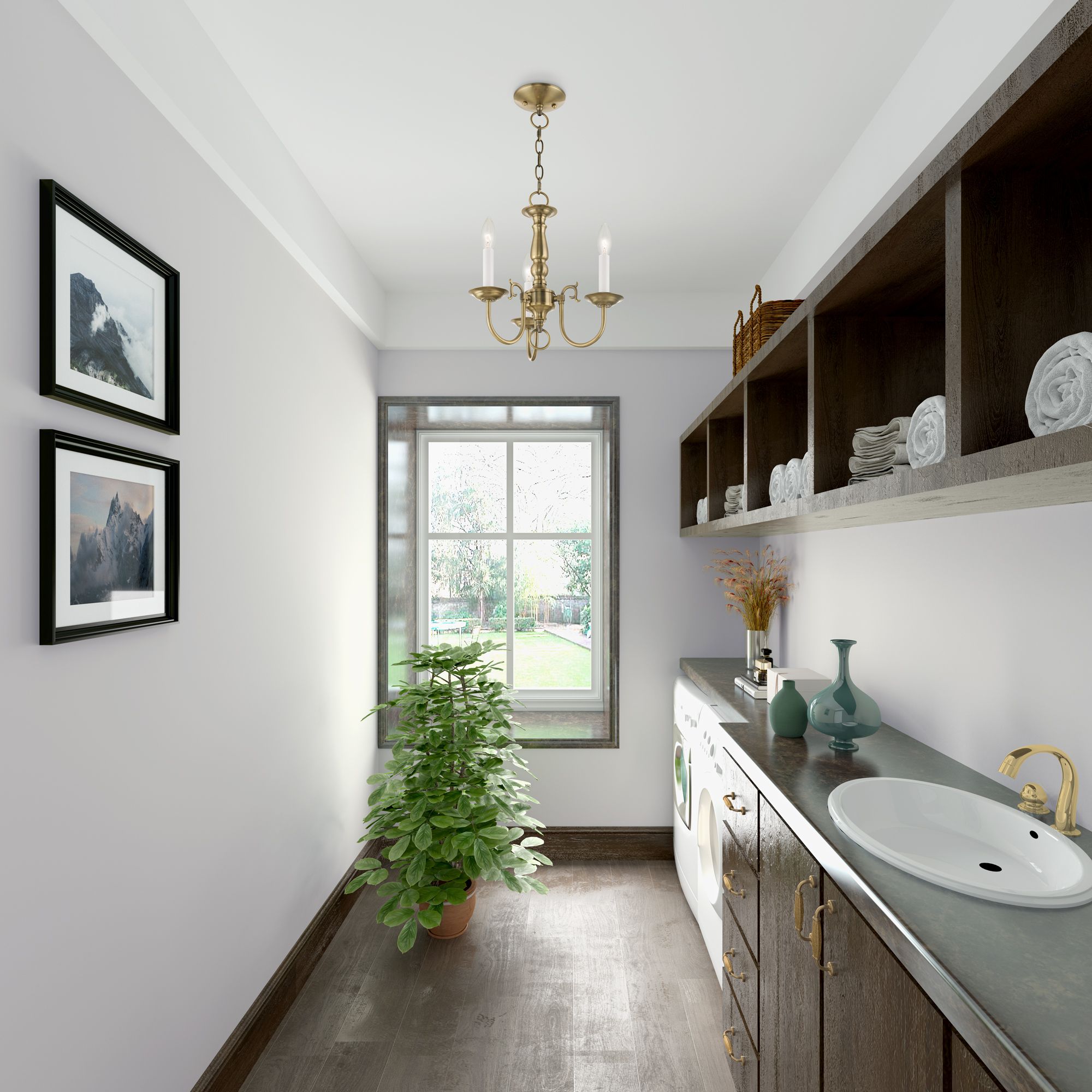 3 Light Antique Brass Mini Chandelier