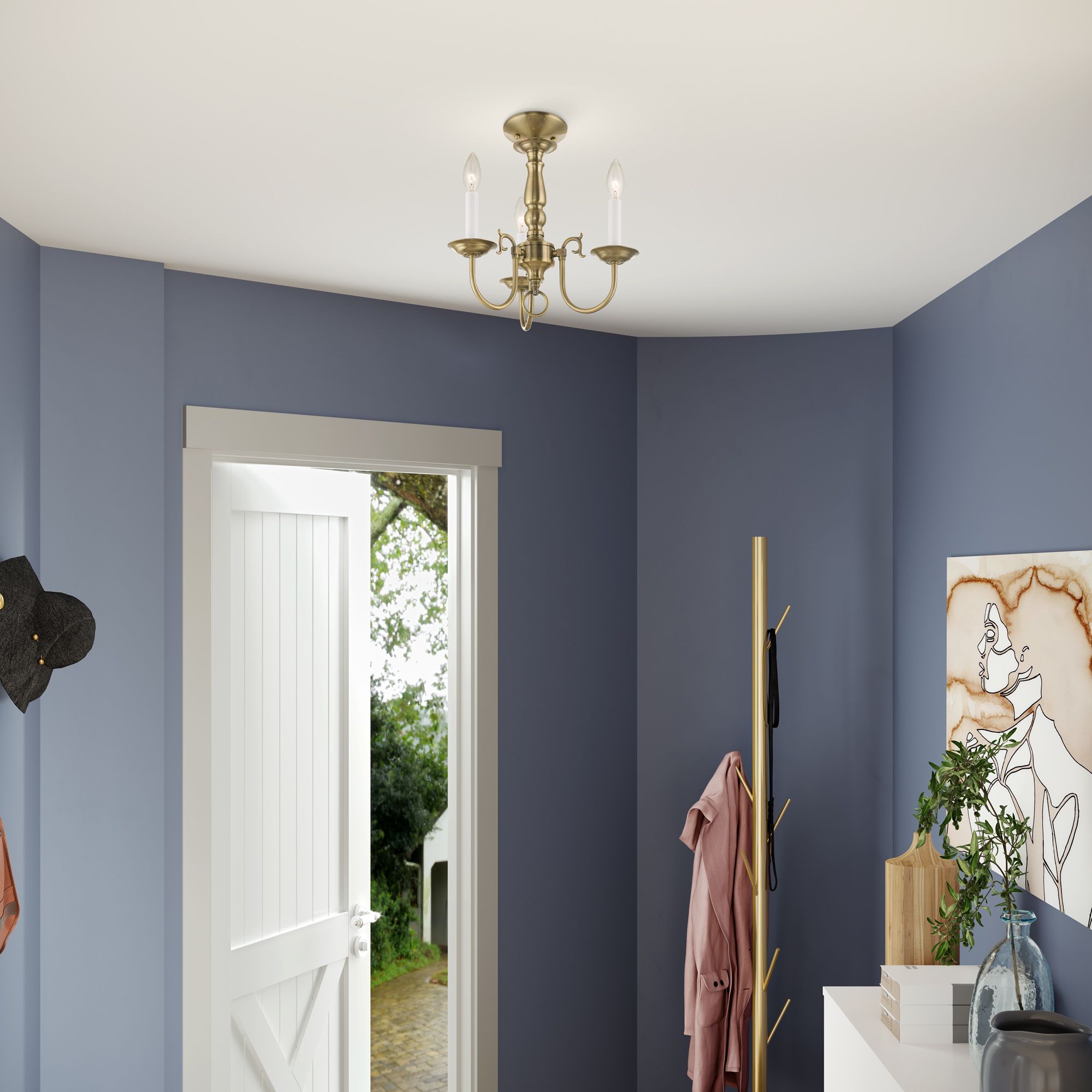 3 Light Antique Brass Mini Chandelier