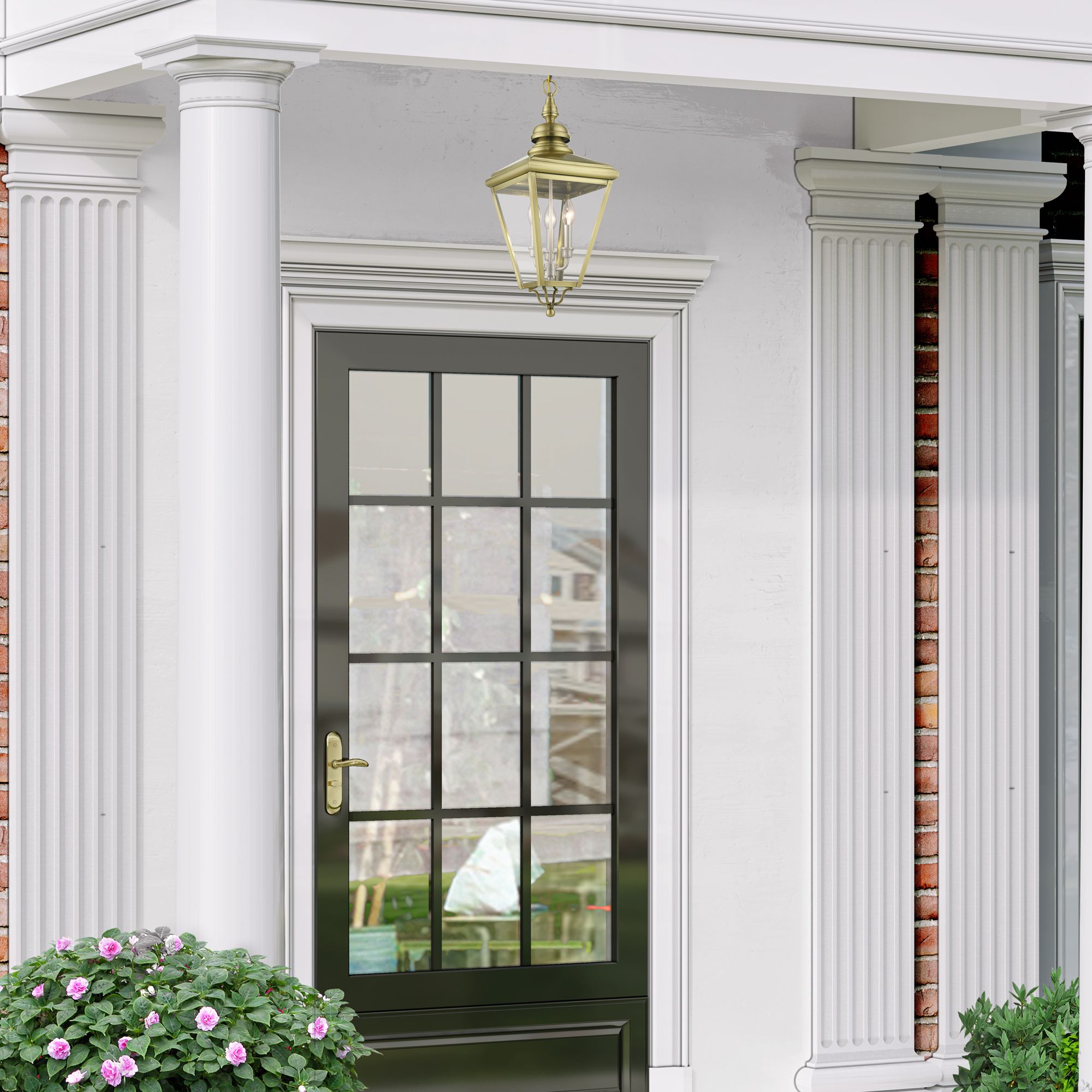 3 Light Antique Brass Outdoor Large Pendant Lantern