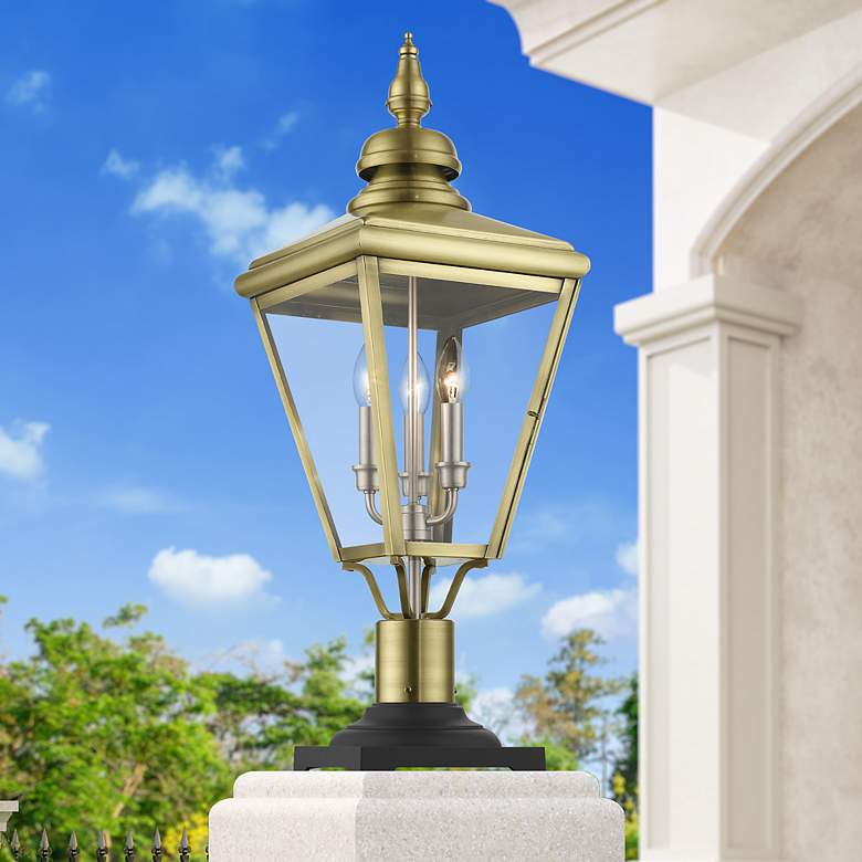 Image 1 3 Light Antique Brass Outdoor Large Post Top Lantern