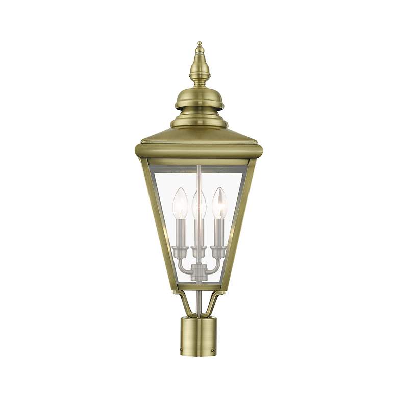 Image 5 3 Light Antique Brass Outdoor Large Post Top Lantern more views
