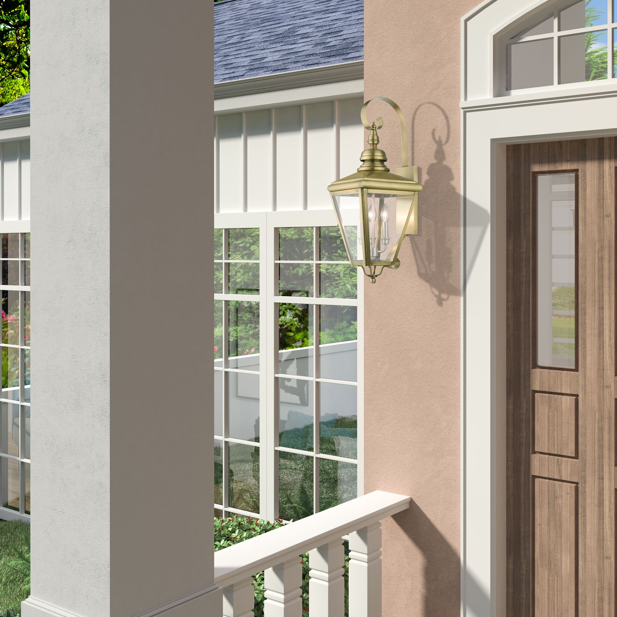 3 Light Antique Brass Outdoor Large Wall Lantern