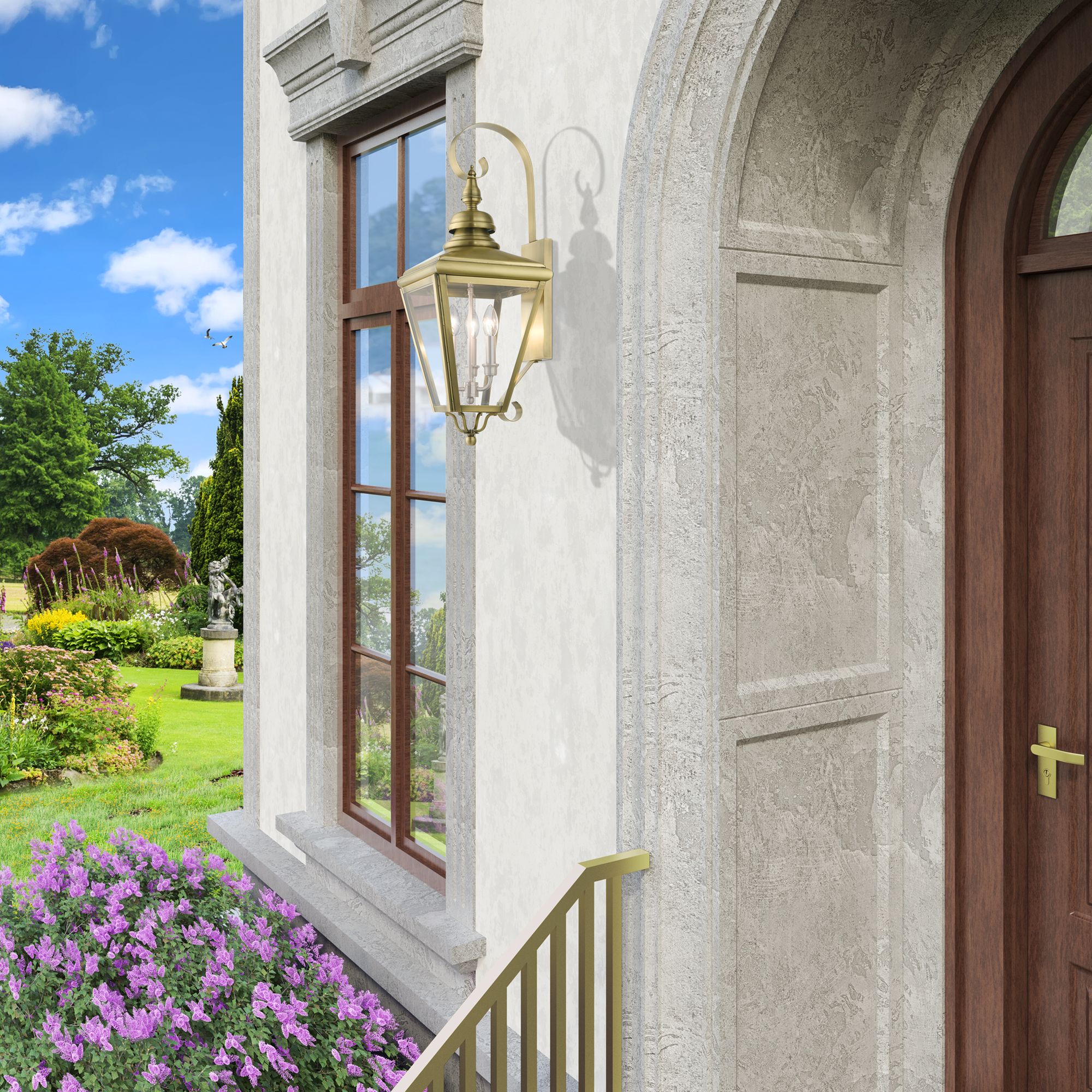 3 Light Antique Brass Outdoor Large Wall Lantern