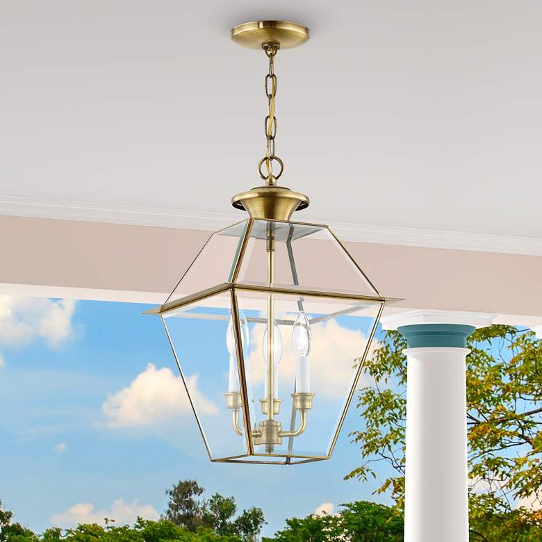 Image 1 3 Light Antique Brass Outdoor Pendant Lantern