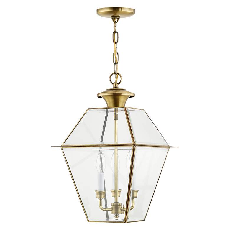 Image 5 3 Light Antique Brass Outdoor Pendant Lantern more views