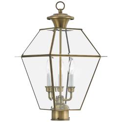 3 Light Antique Brass Outdoor Post Top Lantern