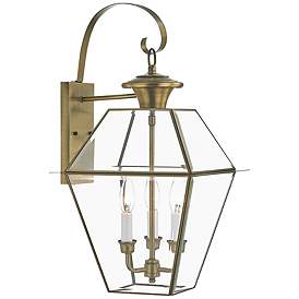 Image1 of 3 Light Antique Brass Outdoor Wall Lantern