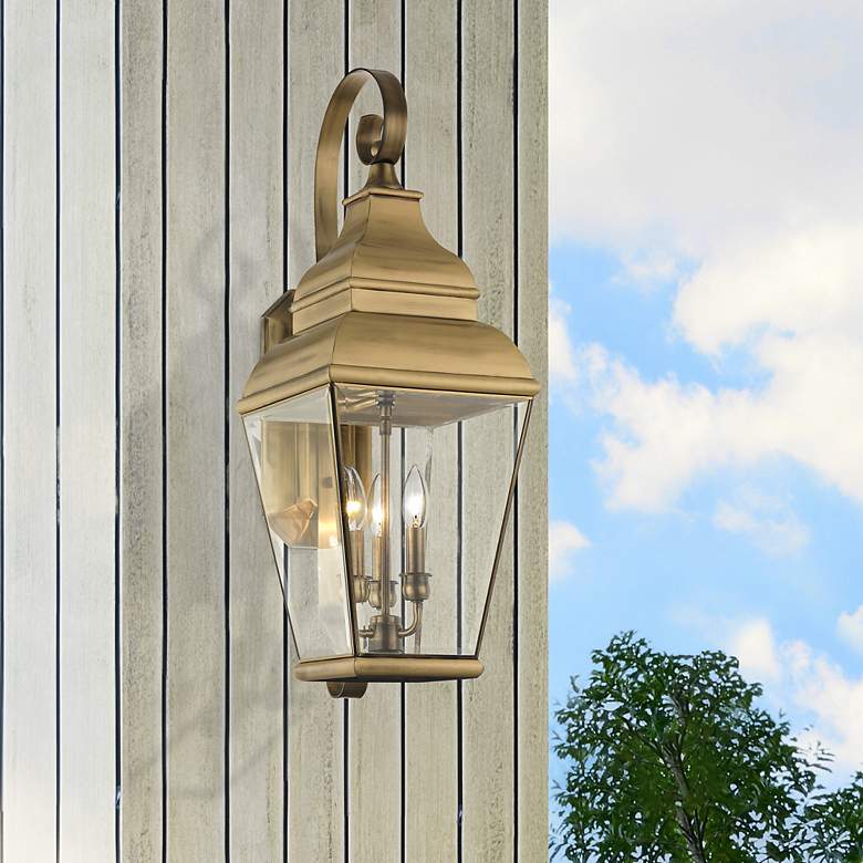 Image 1 3 Light Antique Brass Outdoor Wall Lantern