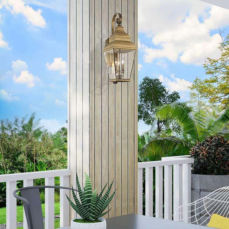 Image 3 3 Light Antique Brass Outdoor Wall Lantern more views