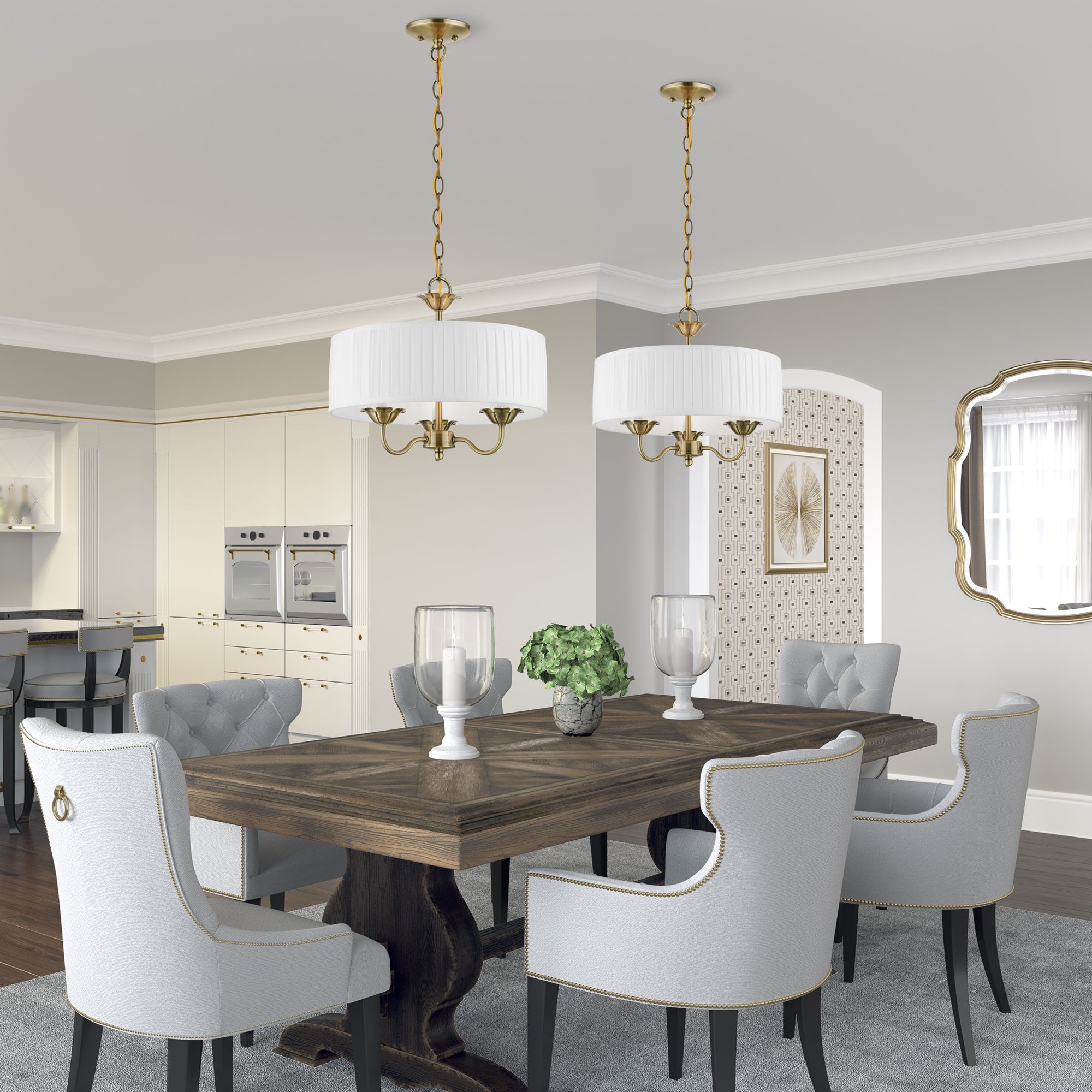 3 Light Antique Brass Pendant Chandelier