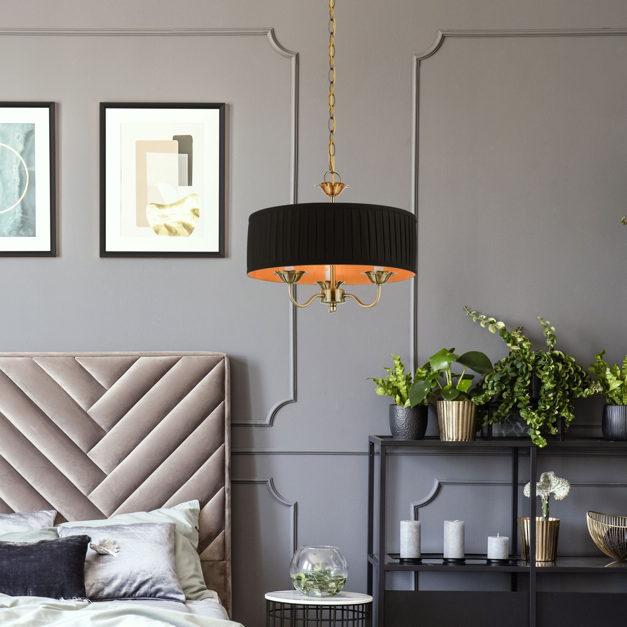 3 Light Antique Brass Pendant Chandelier