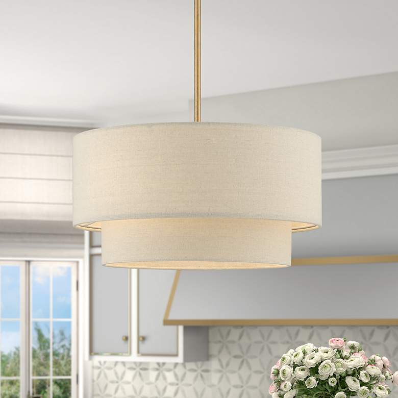 Image 1 3 Light Antique Gold Leaf Pendant Chandelier