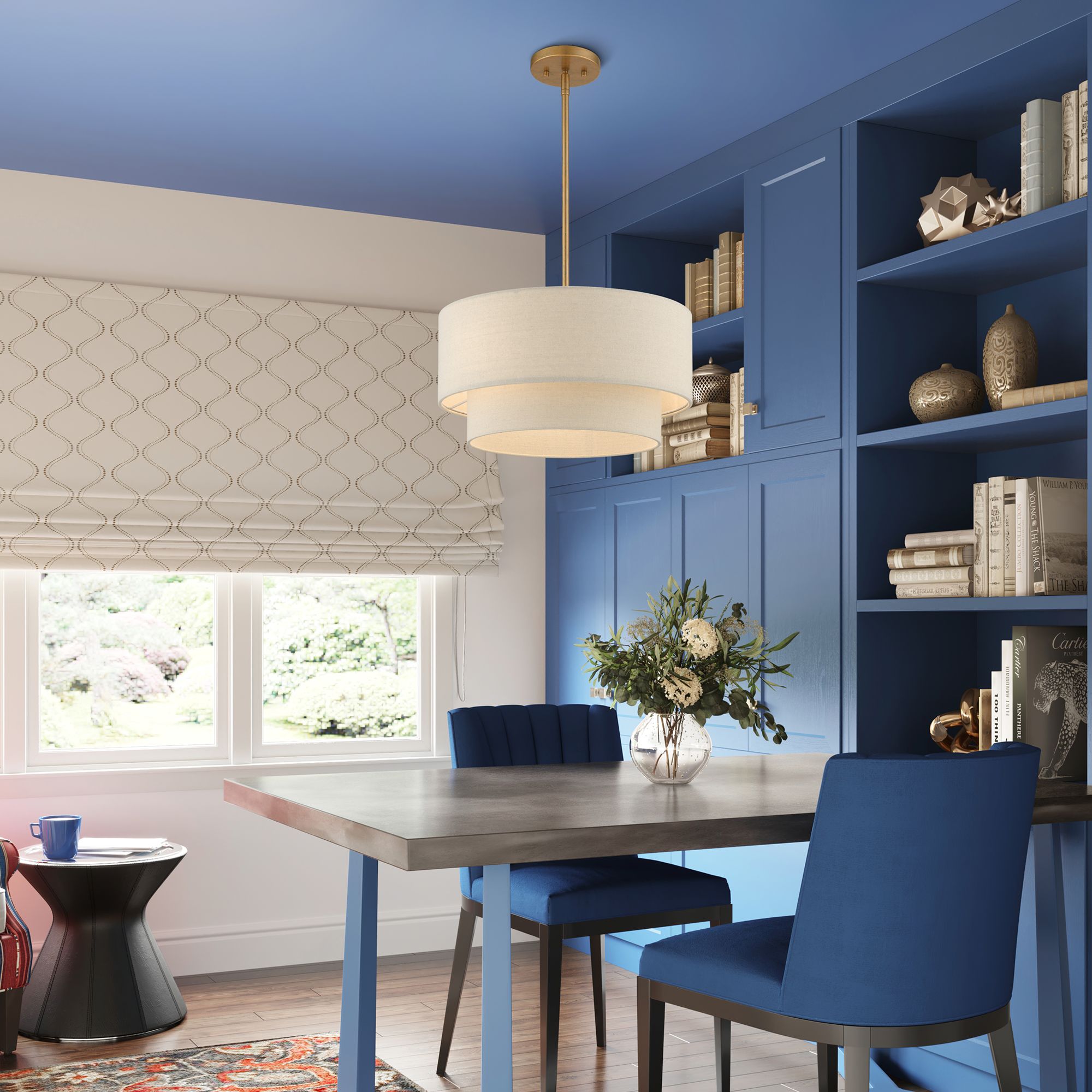 3 Light Antique Gold Leaf Pendant Chandelier