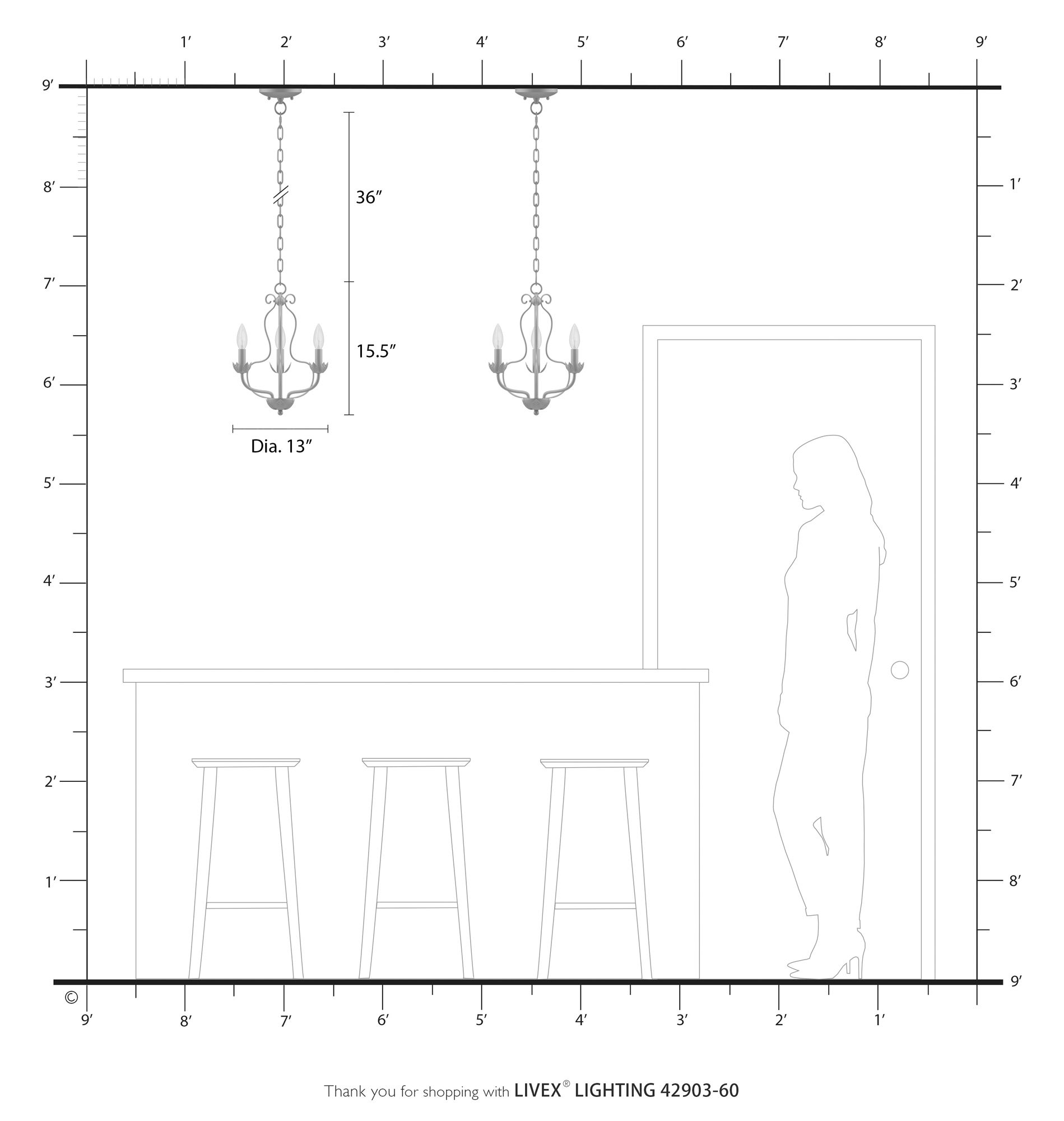 3 Light Antique White Chandelier in scene