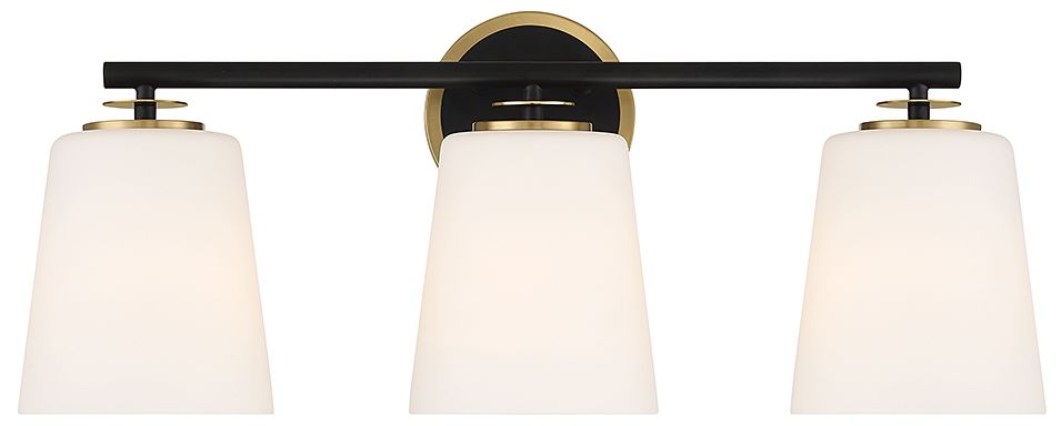 3-Light Bathroom Vanity Light in Matte Black and Natural Brass