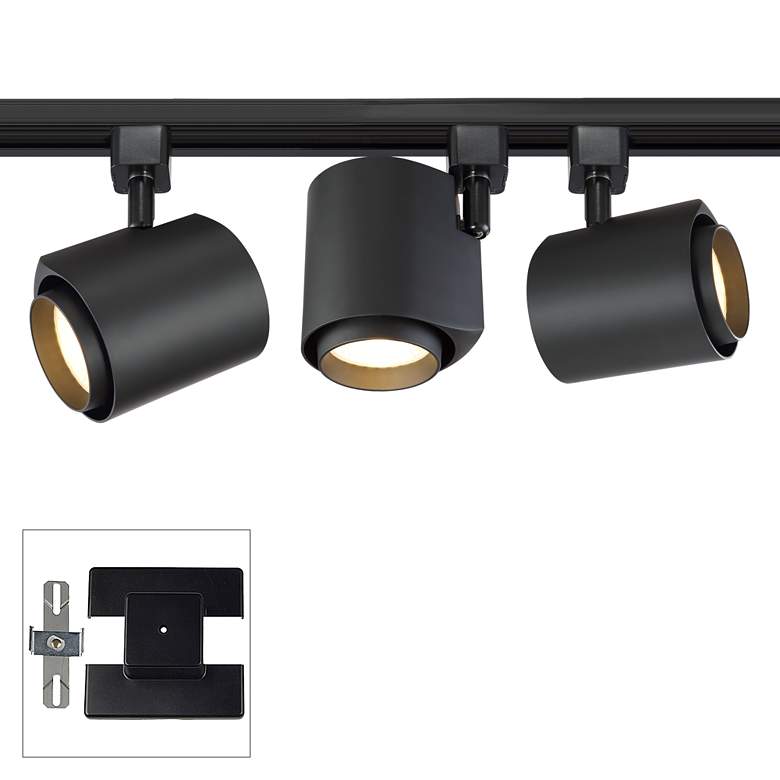 Image 1 3-Light Black 22 Watt LED Floating Canopy Track Kit