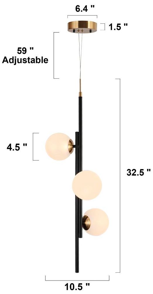 Image 4 3-Light Black and Brass Ball LED Chandeliers with Frosted Glass more views