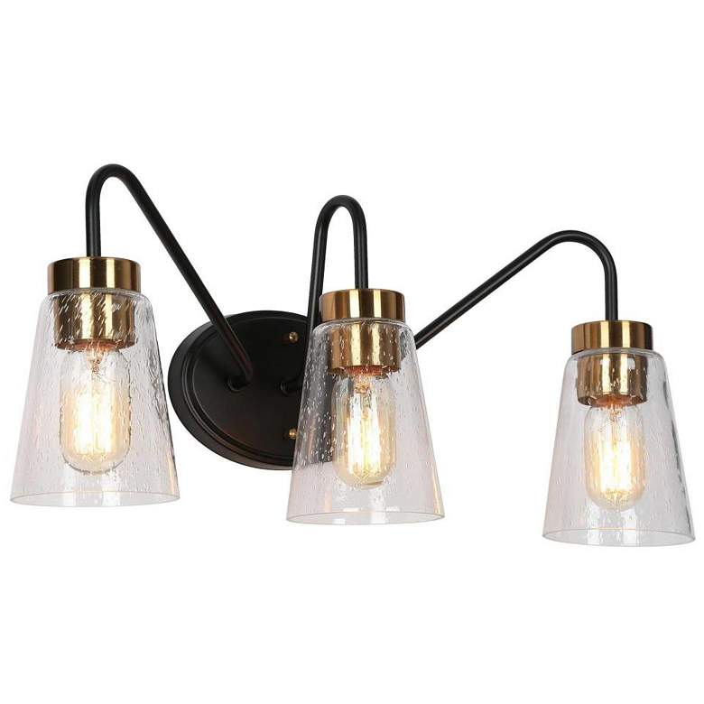 Image 1 3-Light Black and Brass Gold Bathroom Vanity Light