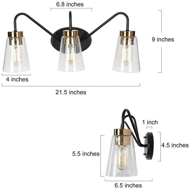 Image 2 3-Light Black and Brass Gold Bathroom Vanity Light more views
