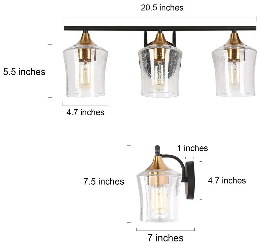 Image 2 3-Light Black and Brass Gold Bathroom Vanity Lights more views