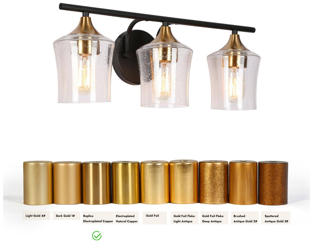 Image 4 3-Light Black and Brass Gold Bathroom Vanity Lights more views