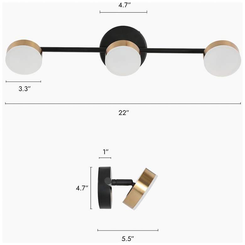 Image 2 3-Light Black and Brass Integrated LED Vanity Light more views