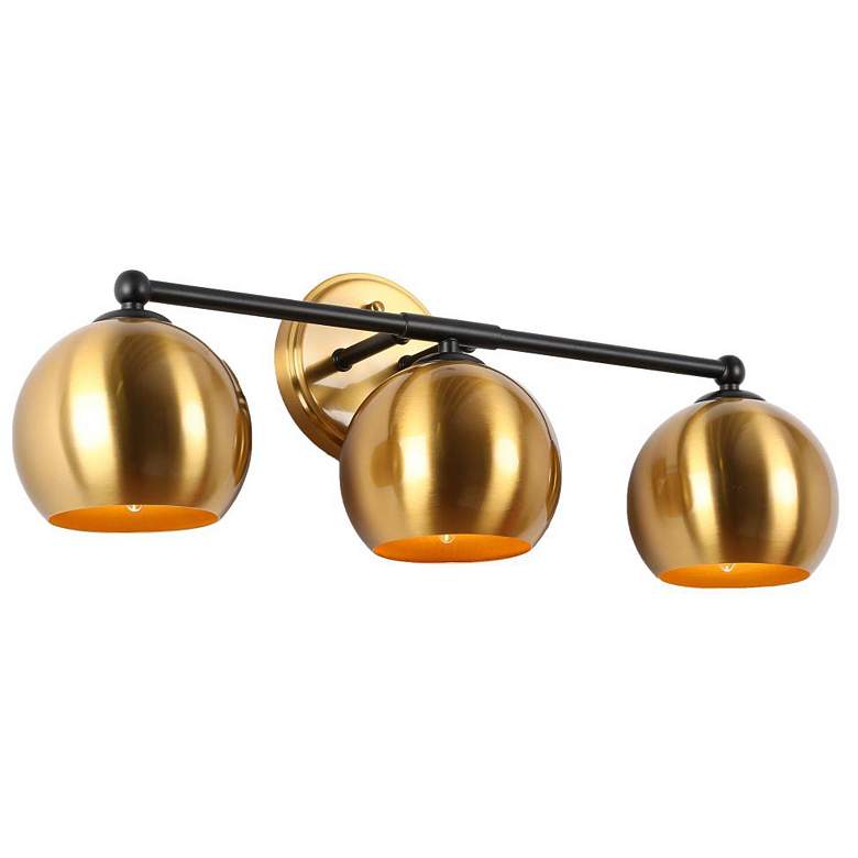 Image 1 3-Light Black and Brass-Plated Vanity Light