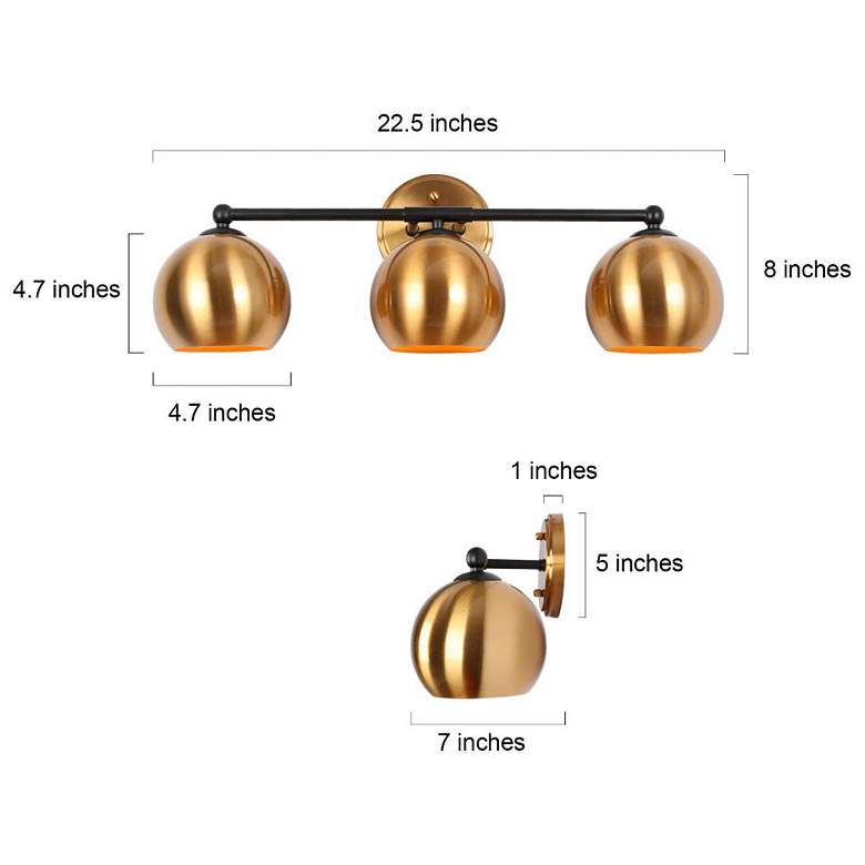 Image 2 3-Light Black and Brass-Plated Vanity Light more views